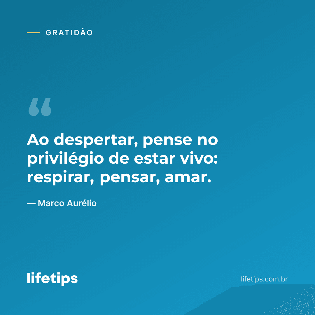 Ao despertar, pense no privilégio de estar vivo: respirar, pensar, amar. — Marco Aurélio